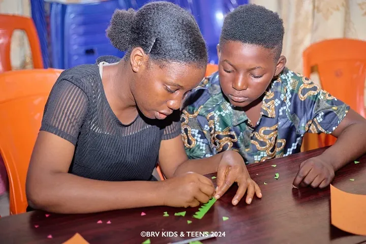 Children at a craft session at the BRV Kids and Teens camp, 2024